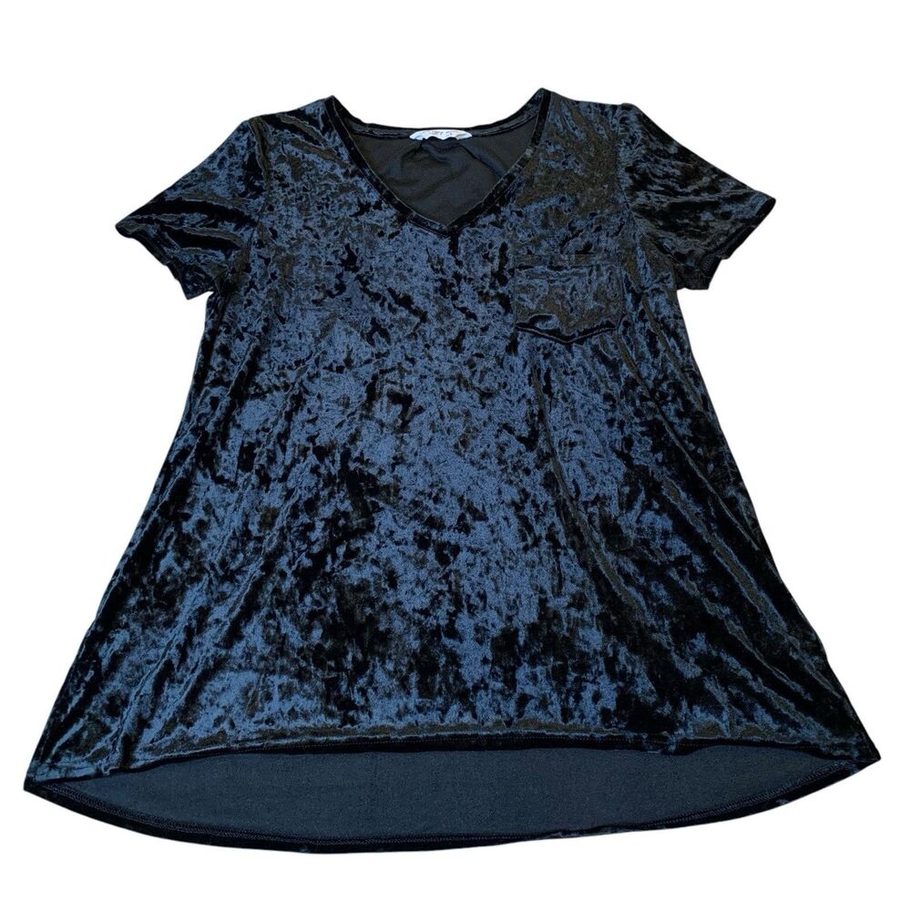 Spring + Mercer Black Crushed Velvet V-Neck Velvet Legging Tee Tunic Women's L